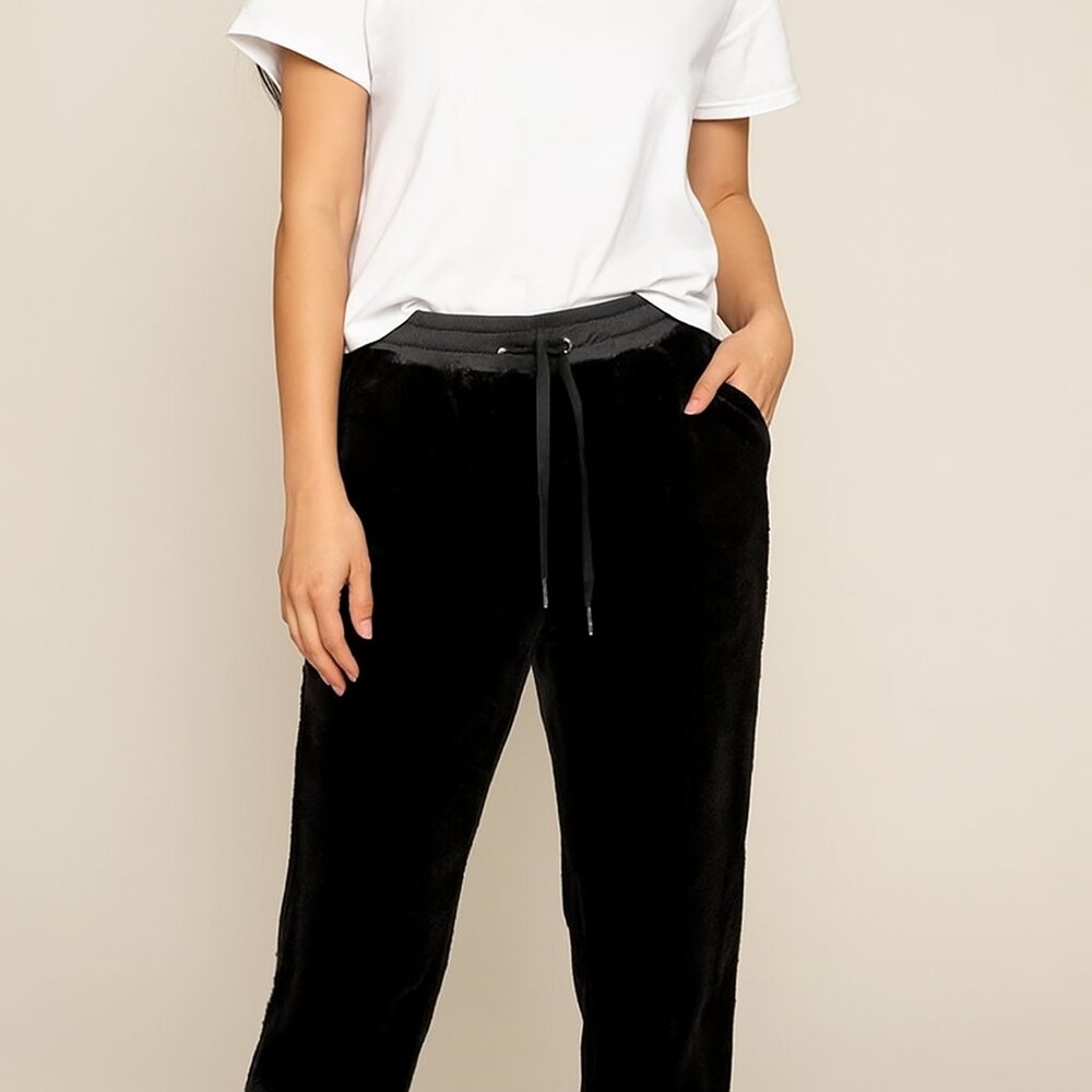 Maniere De Voir Black Fleece Sweatpants Track Pants Joggers Athletic Casual